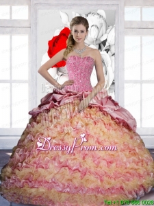 Beautiful Pick Ups and Ruffles Sweetheart 2015 Quinceanera Dresses in Multi Color