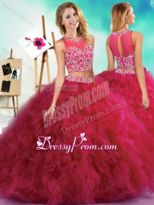 Latest Beaded and Ruffled Fuchsia Quinceanera Dresses with See Through