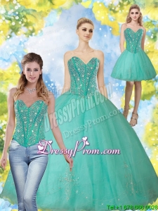 2015 Exclusive Beading and Appliques Turquoise Sweetheart Quinceanera Gowns
