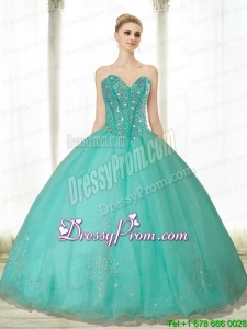 Elegant Beading and Appliques Turquoise Sweetheart Quinceanera Dresses for 2015