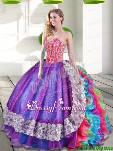Elegant Sweetheart Beading and Ruffles 2015 Quinceanera Dresses in Multi Color