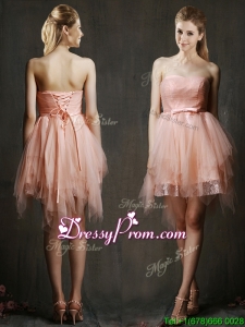 Popular Belted and Ruffled Short Prom Dress in Watermelon Red