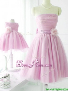 New Arrivals Strapless Baby Pink Prom Dress with Handcrafted Flower