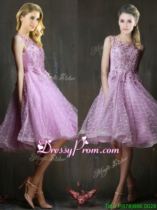 Popular See Through Beaded and Applique Prom Dress in Lavender
