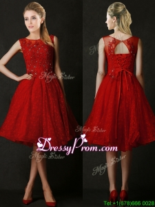 Modest Knee Length Red Dama Dress with Beading and Appliques