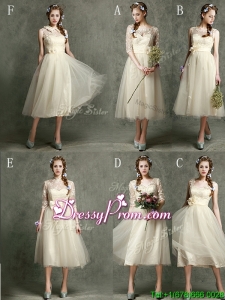 New Arrivals Tea Length Tulle Prom Dress in Champagne