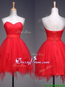 Wonderful Ruffled and Belted Short Prom Dress in Red