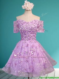 assical Off the Shoulder Lilac Prom Dress with Appliques and Beading