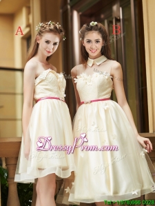 Best Selling Champagne Organza Prom Dress with Appliques and Sashes