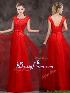 Hot Sale Scoop Red Prom Dress with Beading and Appliques