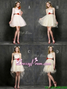 Most Popular Champagne Mini Length Prom Dress with Belt