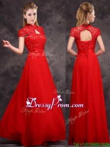 New Arrivals Applique and Laced High Neck Prom Dress in Red