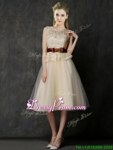 Classical See Through Scoop Prom Dress with Bowknot and Lace