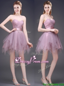 Hot Sale Lavender Short Prom Dress with Ruffles and Belt