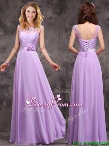 Popular See Through Applique and Laced Prom Dress in Lavender