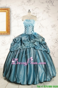 2015 Cheap Strapless Custom Made Quinceanera Dresses in Teal