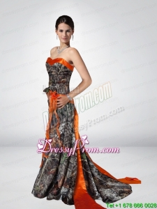 2015 Luxurious Column Strapless Camo Prom Dresses with Hand Made Flower