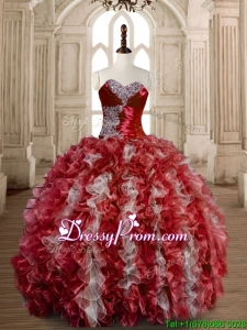 Latest Beaded Wine Red and White Sweet 15 Dress in Organza