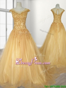 See Through Scoop A Line Beading Quinceanera Gown with Brush TrainSee Through Scoop A Line Beading Quinceanera Gown with Brush Train