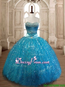 Elegant Beaded and Sequined Quinceanera Dress in Teal
