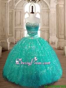 Perfect Really Puffy Sequined Quinceanera Gown in Turquoise