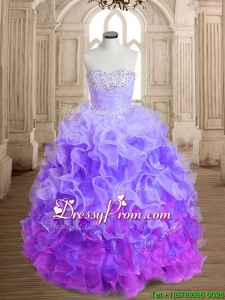 Unique Rainbow Big Puffy Quinceanera Dress with Beading and Ruffles