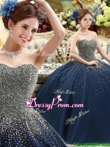2016 Classical Beaded Bodice Sweet 16 Dress in Navy Blue