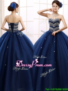 2016 Discount Rhinestoned Really Puffy Quinceanera Dress in Navy Blue