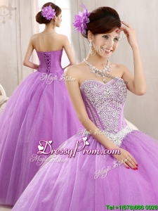 2016 Hot Sale Lilac Really Puffy Tulle Quinceanera Dress with Beading