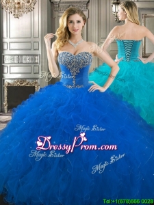 Popular Beaded Bodice and Ruffled Really Puffy Quinceanera Dress in Royal Blue
