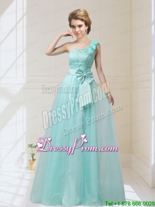 2015 Luxurious One Shoulder Prom Dresses with Hand Made Flowers and Bowknot