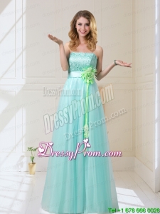 Beautiful 2015 Summer Empire Strapless Prom Dresses with Hand Made Flowers