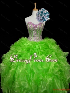 Luxurious Ball Gown Apple Green Quinceanera Dresses with Sequins and Ruffles