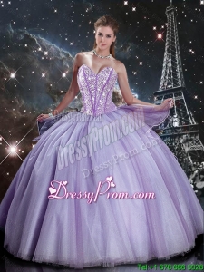 Suitable Sweetheart Lavender Tulle Sweet 16 Dresses with Beading for 2016