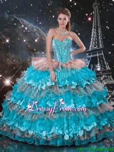 Sweetheart Quinceanera Dresses with Beading and Ruffled Layers for 2016 Spring
