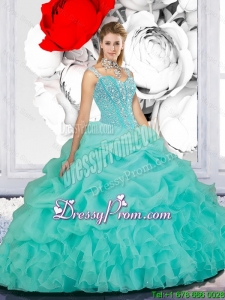 Cheap Beaded Ball Gown Straps Sweet 16 Dresses in Turquoise for 2016