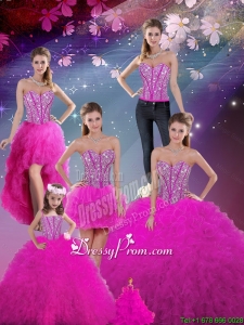 Detachable Sweetheart Fuchsia Beautiful Quinceanera Dresses with Beading and Ruffles for 2016
