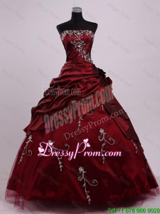 Elegant Strapless Ball Gown Wine Red Sweet 16 Dresses with Appliques