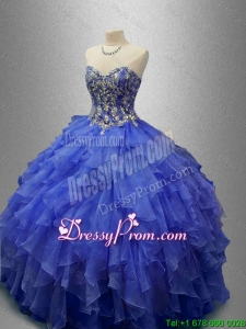 Custom Beaded Blue Quinceanera Gowns with Ruffles