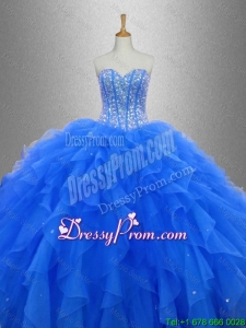 Custom Beaded and Ruffles 2016 Sweet 16 Gowns in Blue