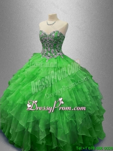 Fashionable Beaded Sweetheart Quinceanera Dresses in Green