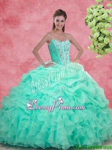 2016 Spring Luxurious Apple Green Quinceanera Gowns with Beading and Ruffles