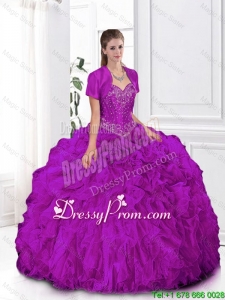 2015 Fall Most Popular Fuchsia Sweetheart Quinceanera Gowns with Beading