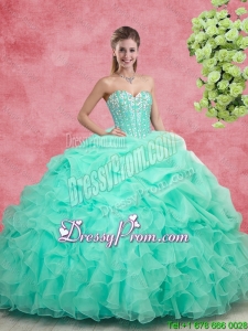 Beautiful Beaded Apple Green Quinceanera Gowns with Ruffles