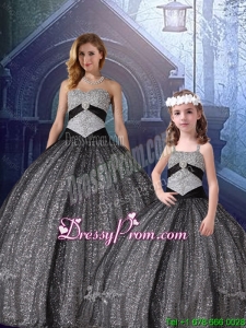 2016 Spring Classical Ball Gown Sweetheart Appliques Macthing Sister Dresses in Black