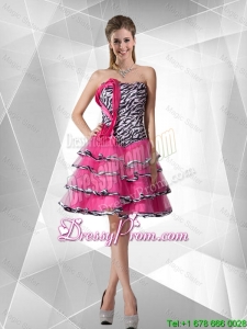2016 Spring Elegant A Line Strapless Zebra Prom Dresses with Ruffled Layers