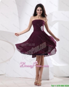 Luxurious Strapless Brown Short Prom Dress 2015 with Appliques