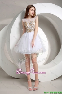 Popular A Line Beaded Mini Length Prom Dresses 2015 in White