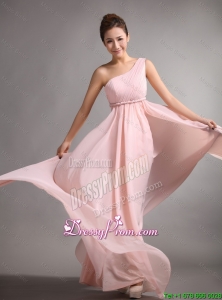 Pretty Empire One Shoulder Prom Gowns 2015 with Belt and Ruching