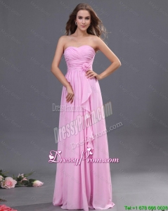 Beautiful Ruching and Hand Made Flower Prom Dress in Rose Pink
